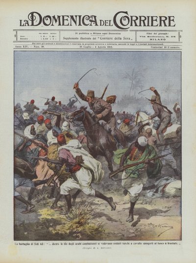 De slag bij Sidi Ali, achter de rijen vechtende Arabieren waren Turkse soldaten te zien door Achille Beltrame