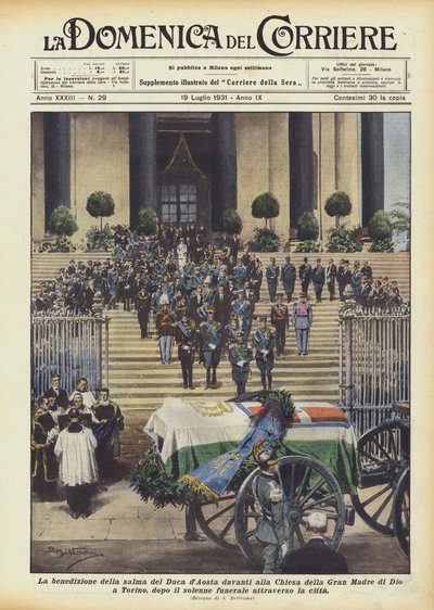 De zegening van het lichaam van de Hertog van Aosta voor de Kerk van de Grote Moeder Gods in Turijn door Achille Beltrame