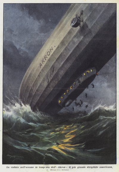 De val in de stormachtige oceaan van de Akron, het grootste Amerikaanse luchtschip door Achille Beltrame