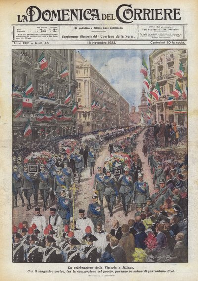 De viering van de overwinning in Milaan door Achille Beltrame