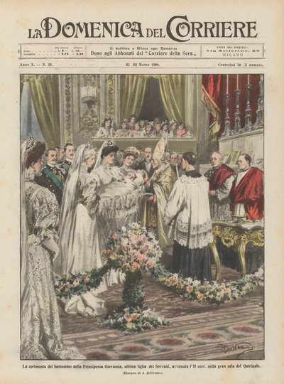 De doopceremonie van prinses Giovanna, de jongste dochter van de vorsten, vond plaats op 11 door Achille Beltrame
