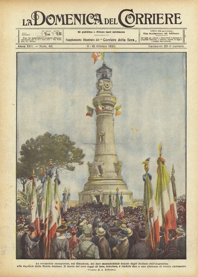De openingsceremonie op de Gianicolo van de monumentale vuurtoren geschonken door de Italianen van Argentinië door Achille Beltrame