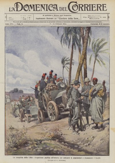 De verovering van Libië, vreedzame verkenning binnenland om de bevolking te vriend te maken en de plaatsen te herkennen door Achille Beltrame