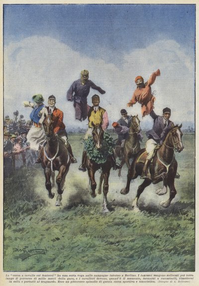 De paardenrace met poppen is populair op het platteland rond Berlijn door Achille Beltrame