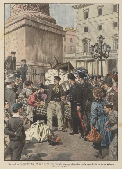 De crisis door het tekort aan woningen in Rome, een volksfamilie in een tent door Achille Beltrame