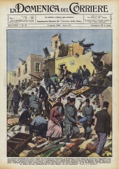 De pijnlijke situatie van de dorpen getroffen door de aardbeving in Campania, Basilicata en Apulië... door Achille Beltrame