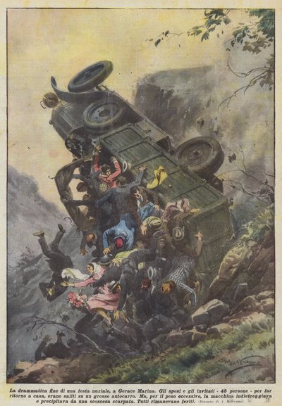 Het dramatische einde van een huwelijksfeest, in Gerace Marina door Achille Beltrame