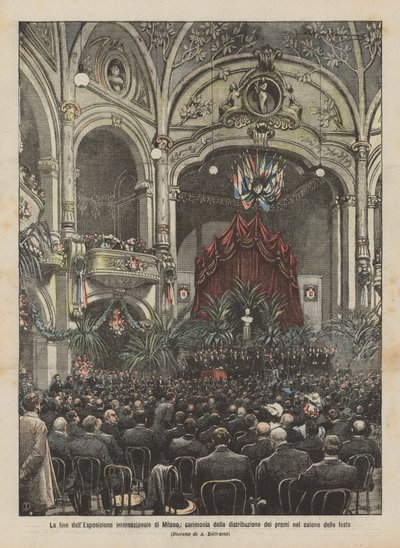 Het einde van de internationale tentoonstelling van Milaan, ceremonie van de prijsuitreiking in de feestzaal door Achille Beltrame