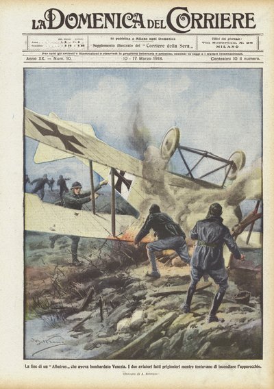 Het einde van een Albatros die Venetië had gebombardeerd door Achille Beltrame