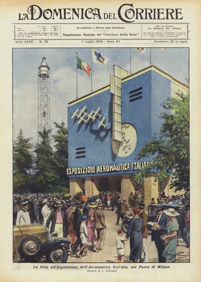 De menigte op de Italiaanse Luchtvaarttentoonstelling, in het park van Milaan door Achille Beltrame