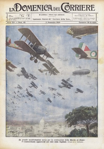 De grote luchtmanifestatie voor de viering van de Mars op Rome door Achille Beltrame
