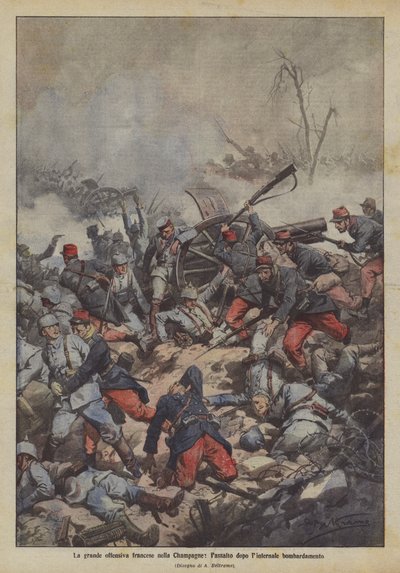 Het grote Franse offensief in de Champagne, de aanval na het winterse bombardement door Achille Beltrame