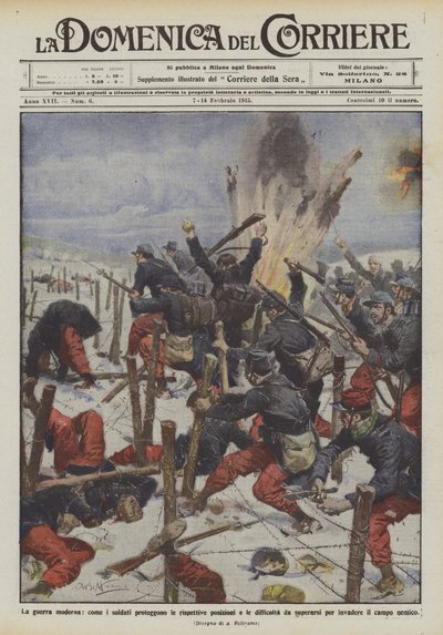 De moderne oorlog, hoe soldaten hun posities beschermen en de moeilijkheden die ze moeten overwinnen door Achille Beltrame