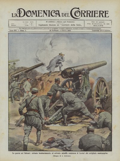 De oorlog op de Balkan, hardnekkig bombardement en bewonderenswaardige weerstand van Scutari door Achille Beltrame
