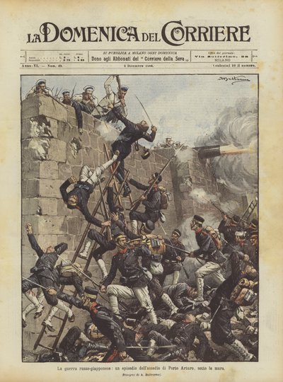 De Russisch-Japanse oorlog, een episode van het beleg van Port Arthur, onder de muren door Achille Beltrame