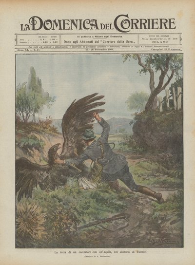 De strijd van een jager met een adelaar in de omgeving van Florence door Achille Beltrame