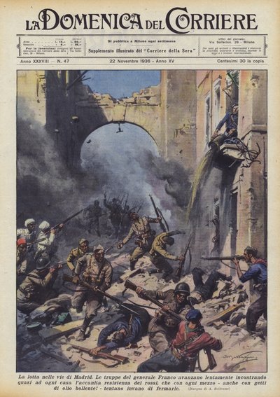 De strijd in de straten van Madrid door Achille Beltrame