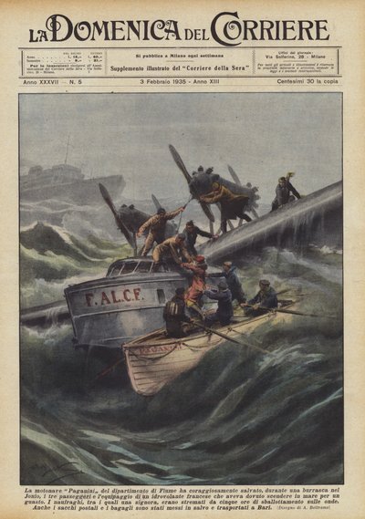 De motorschip Paganini van het departement Fiume heeft tijdens een storm dapper gered door Achille Beltrame
