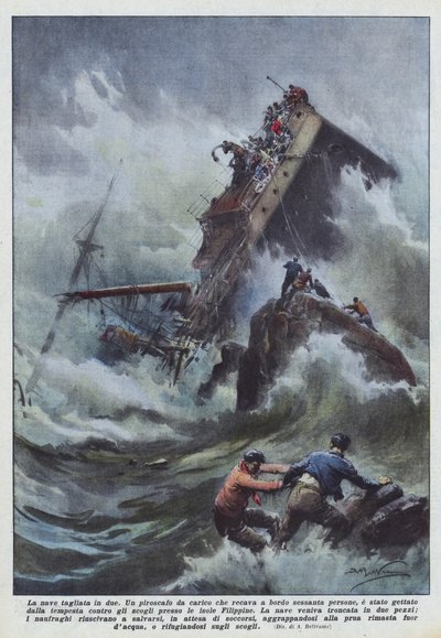 Het schip in tweeën gesneden door Achille Beltrame
