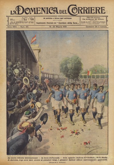 De nieuwe internationale overwinning, de derde van het jaar, van het Italiaanse voetbalteam door Achille Beltrame