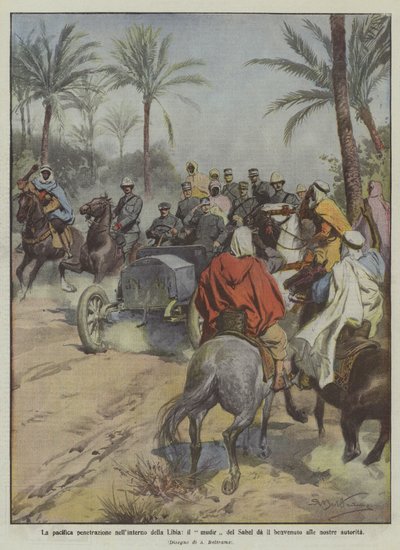 De vreedzame penetratie in het binnenland van Libië, de mudir van Sahel verwelkomt onze autoriteiten door Achille Beltrame