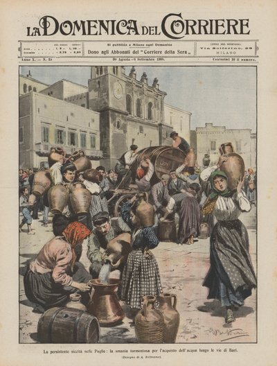 De aanhoudende droogte in Apulië, de wanhopige zoektocht naar water langs de straten van Bari door Achille Beltrame