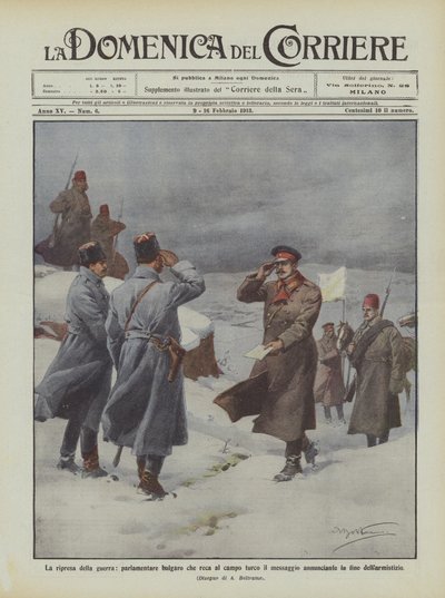 De hervatting van de oorlog, Bulgaarse parlementariër die het Turkse kamp de boodschap brengt door Achille Beltrame