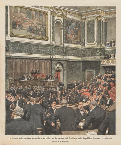 De vergadering van de Nationale Vergadering in Versailles voor de verkiezing van de president van de republiek door Achille Beltrame