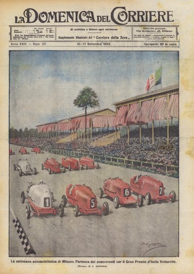 De autoweek van Milaan, Start van de deelnemers aan de Grote Prijs van Italië Vetturette door Achille Beltrame