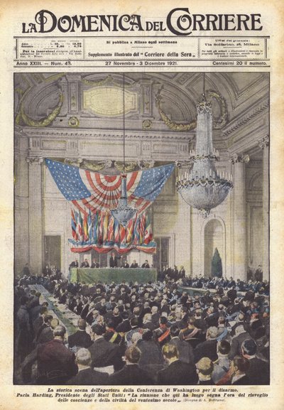 De historische scène van de opening van de Washington-conferentie voor ontwapening door Achille Beltrame