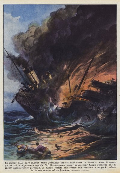 Het bloedbad van de Engelse schepen door Achille Beltrame