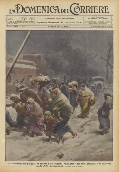 De angstaanjagende regen van as in de vulkanische regio
