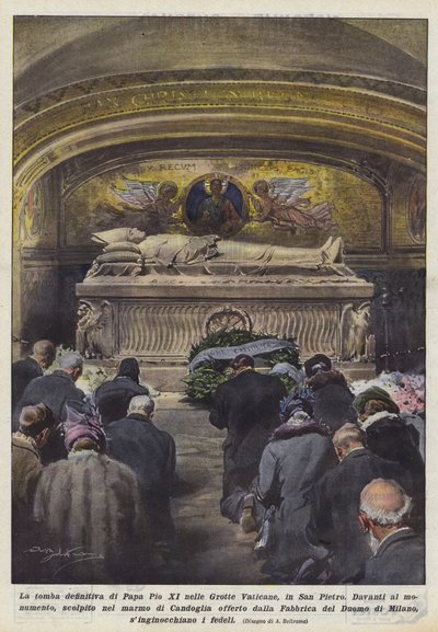 Het definitieve graf van Paus Pius XI in de Vaticaanse Grotten, in Sint-Pieter door Achille Beltrame