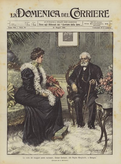 Het bezoek van de grootste nationale dichter, Giosue Carducci, aan koningin Margherita, in Bologna door Achille Beltrame