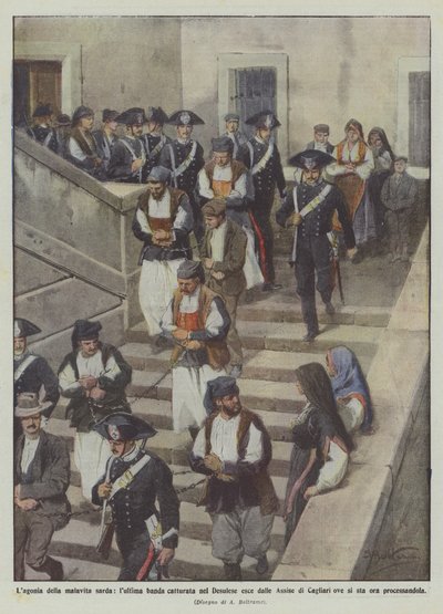 De ondergang van de Sardijnse onderwereld, de laatste bende gevangen in Desulese komt uit de Assisen van Cagliari door Achille Beltrame