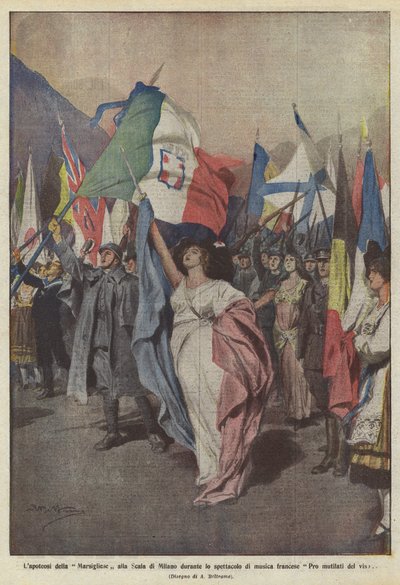 De apotheose van de Marseillaise in de Scala van Milaan tijdens het Franse muziekconcert voor gezichtsverminkten door Achille Beltrame