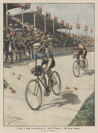 De aankomst in Parijs van de deelnemers aan de Tour de France, Petit Breton winnaar door Achille Beltrame