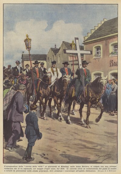De toekenning van de deugdkroon aan de jongemannen van Kotzling, in Neder-Beieren door Achille Beltrame