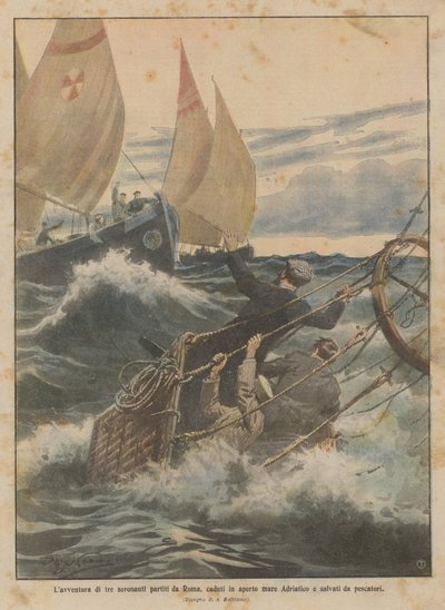Het avontuur van drie luchtvaarders vertrokken uit Rome, gevallen in de open Adriatische Zee en gered door vissers door Achille Beltrame