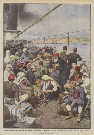 De voortdurende actie van de vloten om de Dardanellen te forceren veroorzaakte paniek in Constantinopel door Achille Beltrame