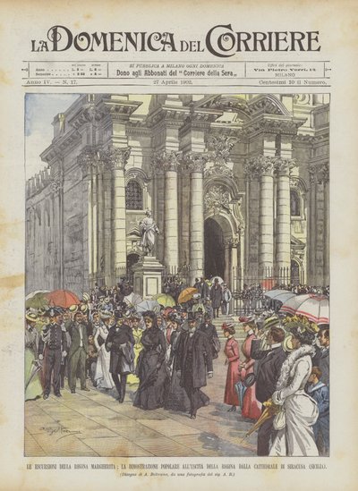 De Excursies Van Koningin Margherita, De Volksdemonstratie Bij Het Vertrek Van De Koningin door Achille Beltrame