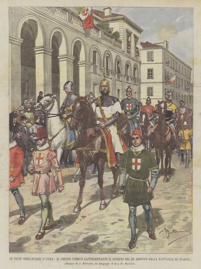 De tweeduizendjarige feesten van Ivrea, de historische stoet die de terugkeer van koning Arduino vertegenwoordigt van... door Achille Beltrame