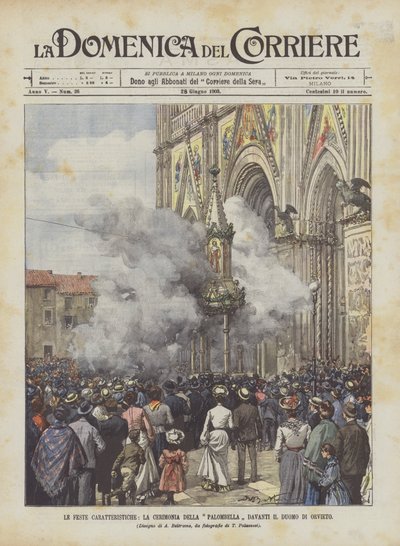 De karakteristieke feesten, de ceremonie van de Palombella voor de kathedraal van Orvieto door Achille Beltrame