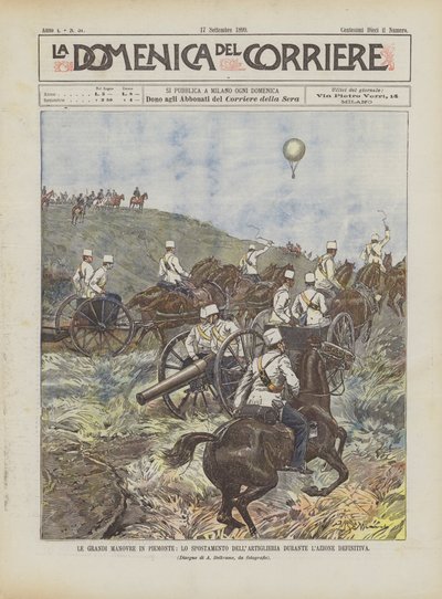 De grote manoeuvres in Piemonte, de verplaatsing van de artillerie tijdens de definitieve actie door Achille Beltrame