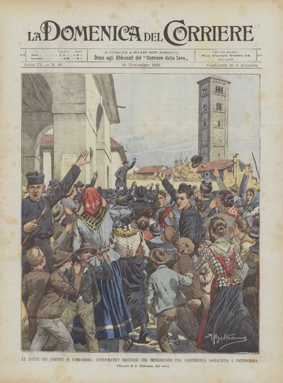De partijgevechten in Lombardije, christendemocraten die een socialistische conferentie verhinderen in Incino-Erba door Achille Beltrame