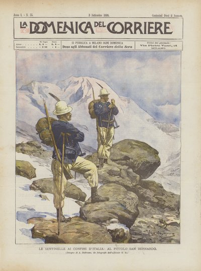 De wachters aan de grenzen van Italië, bij de Kleine Sint-Bernhard door Achille Beltrame