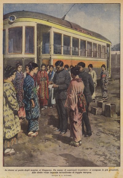 Vrouwen op de plaats van mannen in Japan door Achille Beltrame