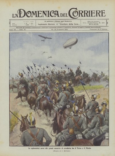 Luchtverkenningen tijdens de grote cavalerieoefeningen tussen de Ticino en de Mincio door Achille Beltrame