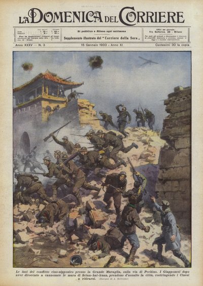 De fasen van het Chinees-Japanse conflict bij de Grote Muur, op weg naar Peking door Achille Beltrame