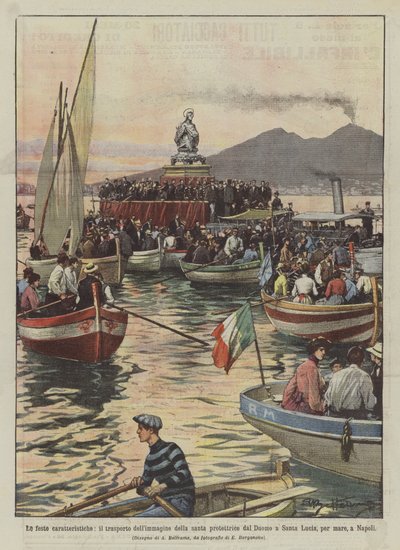 De karakteristieke feesten, het transport van het beeld van de beschermheilige van de kathedraal naar Santa door Achille Beltrame